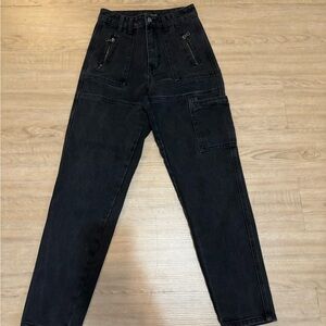 Black High-Waisted Jeans with Zipper Pockets